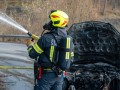 Fahrzeugbrand auf der B126 breitet sich auf Wald aus